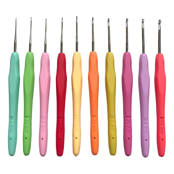 Set Agujas X 10 Crochet Tejer Mango Ergonómico 0,5mm-2,75mm