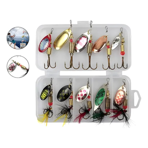 10 Isca Artificial Spinner + Estojo Colher Tucunaré Traira 