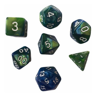 Set Dados Juegos Rol 7 Dados Verde Con Azul Marmoleado Set Dados Juegos Rol 7 Dados Verde Con Azul Marmoleado