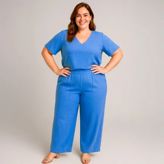 Conjunto Plus Size Calça Pantalona Camisa Elegante Duna Top