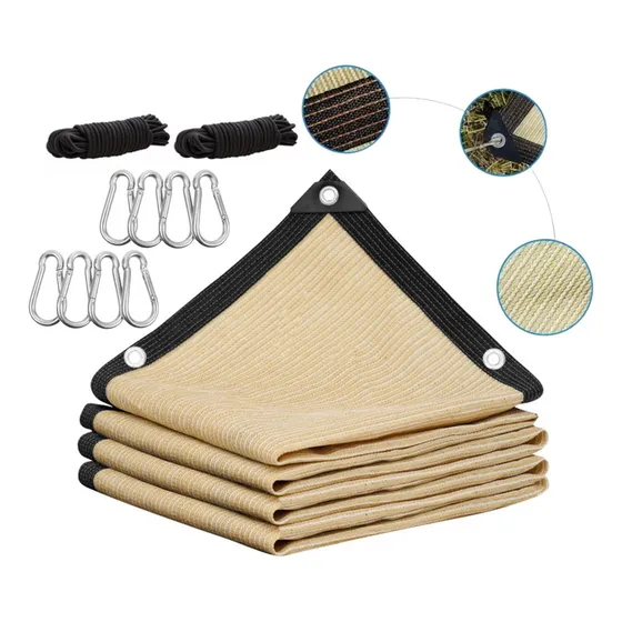 Cortes Malla Sombra Beige 3x3m 95% Reforzada Con 8 Ganchos Fijos Y 2cuerdas De Nylon, Instalación Directa, Red De Sombra Para Jardín Patio Terraza Protección Solar, Uso Exterior, Antidesgarro, Durable