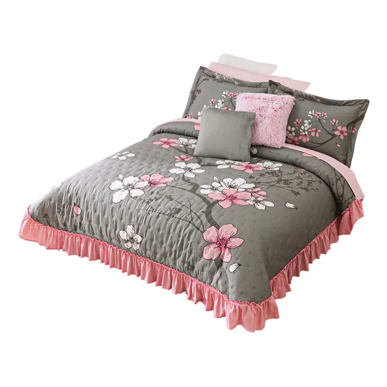Colcha Gris Neo Sakura Con Fundas Matrimonial Concord Cpim060