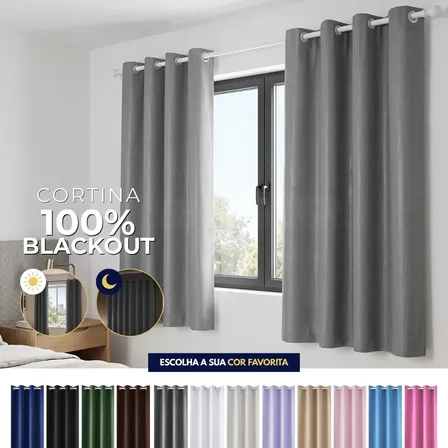 Cortina Blackout Para Sala Quarto Escritório 2 Folhas 2,20m x 1,30m Em Tecido Luxo Cinza