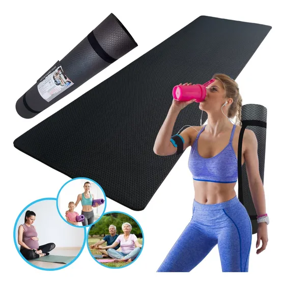 Tatame Esteira Para Yoga Exercícios Físicos 1,80mx53cmx5mm Cor Preto