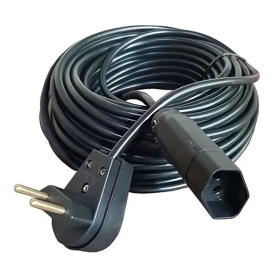 Extensão Elétrica 15 Metros 10a Cabo Pp 2x1,0 Reforçada Cor Preto 127V/220V