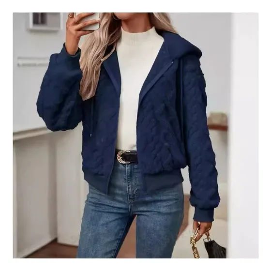 Campera Corta Trenzada Puños Capucha Polar Peluda Uniteduy