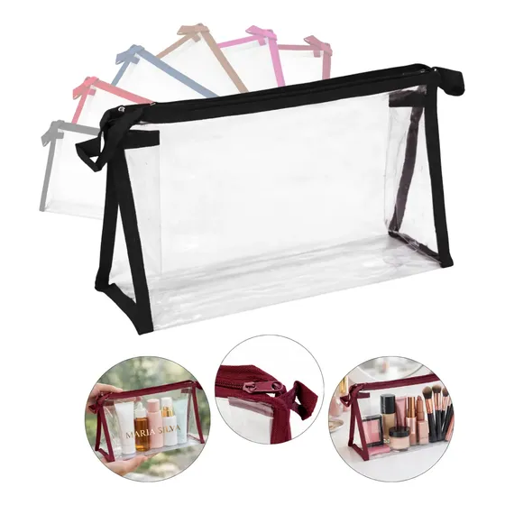 10 Necessaire Plastica Transparente Viagem Maquiagem Colorid