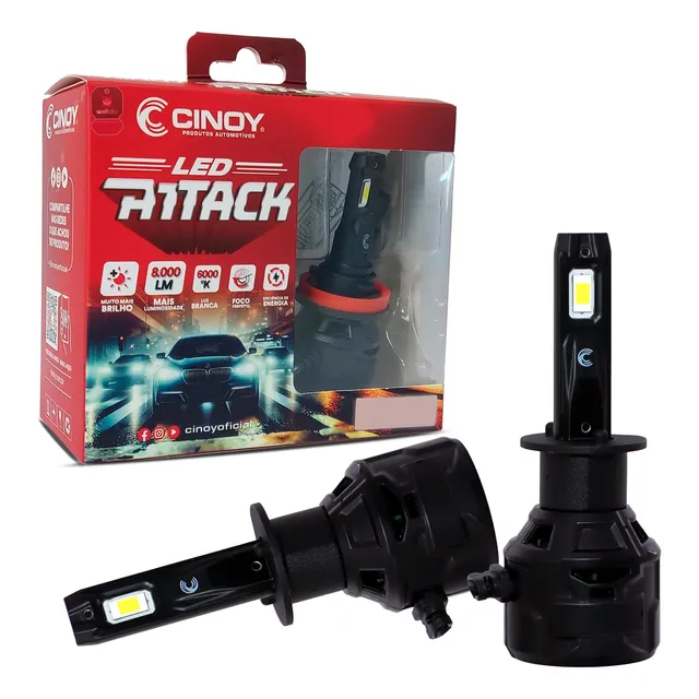 Lâmpada Led Cinoy Attack H1 H3 H7 H8 H9 H11 H16 Hb3 Hb4 Hir2