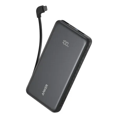 Cargador Portátil Powerbank Anker Zolo 10000mAh, 22.5W Carga Rápida, Bateria Externa con Cable USB-C Integrado y Puerto USB-A y USB-C Adicional, para iPhone/Samsung/Motorola Celular/Tablet Negro