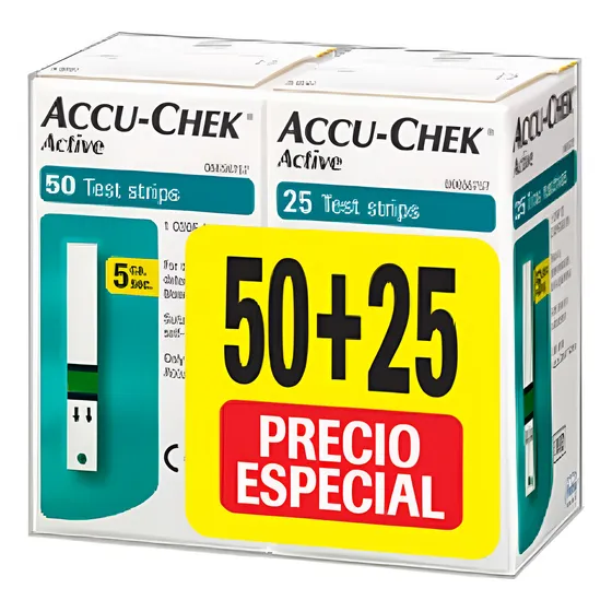 Tiras Reactivas Accu Check Active 75 Piezas Para Glucómetro