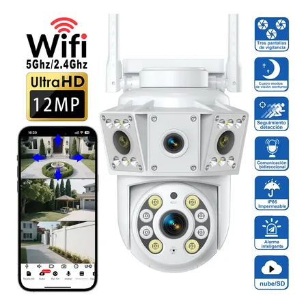 Câmera De Segurança Externa Sem Fio Wifi 5g Mvpsmart Dq8 Pro 12mp 4k Lente Dupla 3 Telas Ptz 360 Visão Noturna Colorida Rastreio Ia Alarme Nuvem Áudio Ip66 Fácil Instalar Anatel Nf-e Branco