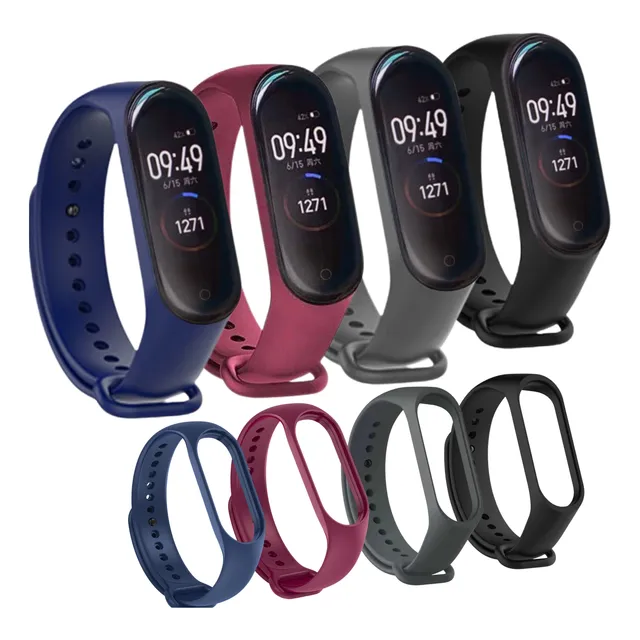 Kit 4 Pulseira Mi Band 3 E 4 Preto/azul/cinza/vinho Marsala