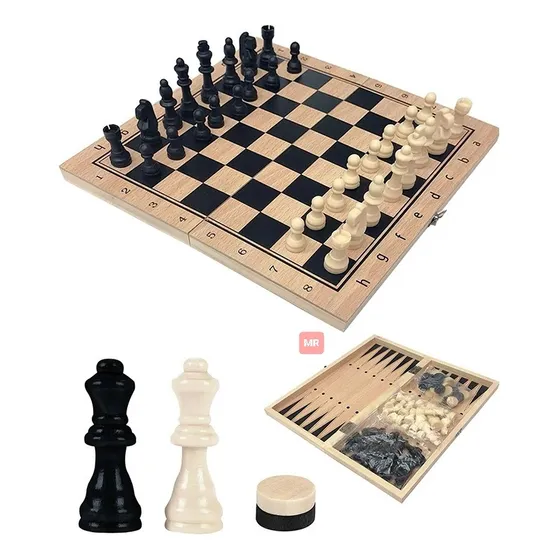 Juego De Mesa Ajedrez De Madera 3 En 1 Dama Backgamon 40cm