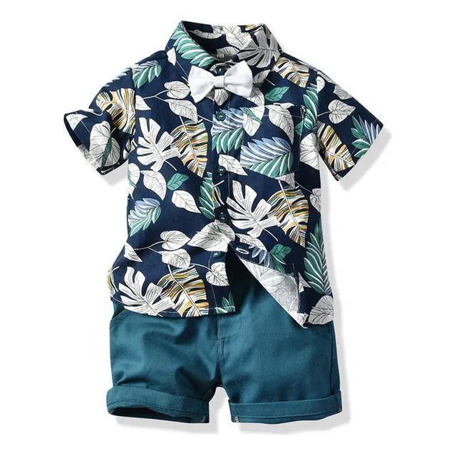 2p Conjunto Camisa Pantalón Corto Estampado Hawaiano Niño