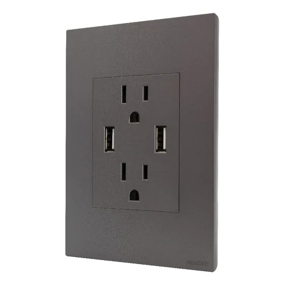 Toma Corriente Doble Mas Toma Usb Gris De Lujo Exclusiva