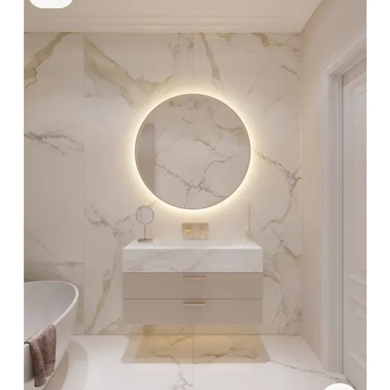 Espejo Decorativo 80cm Diámetro Biselado Con Luz Led Cálida