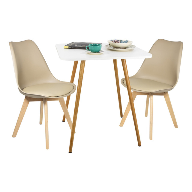Kit Mesa Quadrada 70cm Branca Mdf + 2 Cadeiras Leda Madeira Kit Mesa Quadrada 70cm Branca Mdf + 2 Cadeiras Leda Madeira