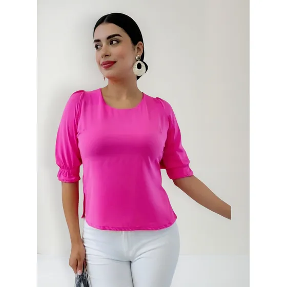 Blusa Manga Corta 3/4 Fucsia Dama