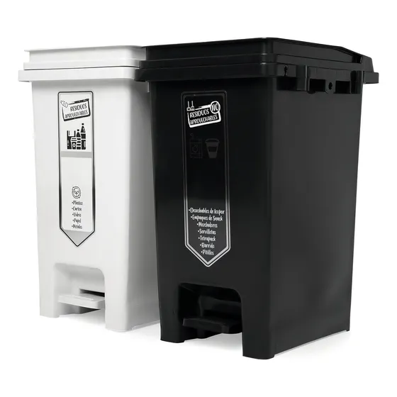 Punto Ecológico 20L con Pedal y Autoenganche 2 Canecas de Reciclaje en Polipropileno Blanco
