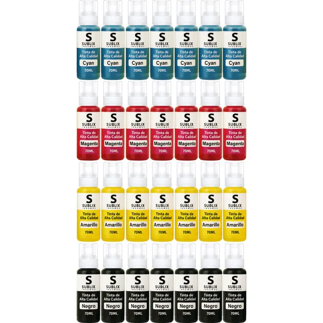 Tintas Sublix 70ml Compatibles Para Impresora Epson 544 6 C, 6 M, 6 Y, 6 Bk