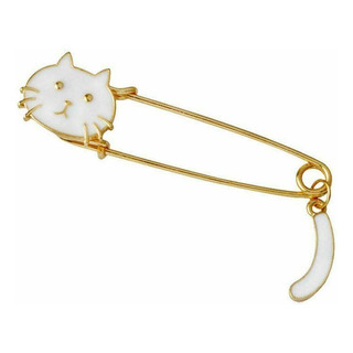 Broche Seguro Gato Prendedor Gatito Dorado Blanco White Cat Broche Seguro Gato Prendedor Gatito Dorado Blanco White Cat