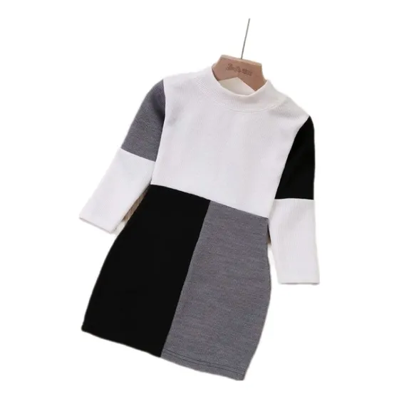 Vestido Tejido Niña Elegante Blanco Negro Talla 5/6 Años