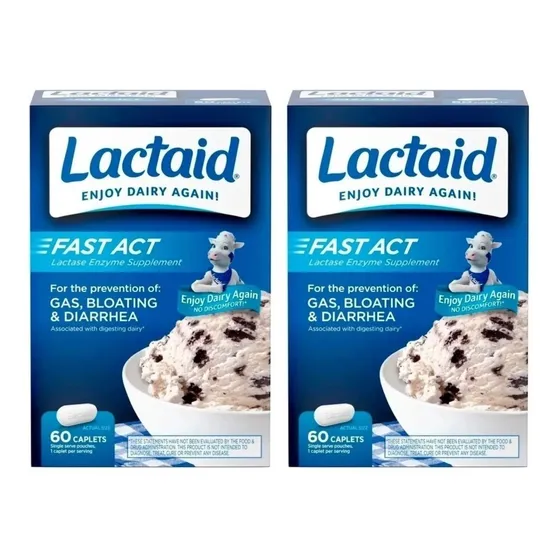Kit 2 Enzima Lactaid Fast Act Enzima Lactase 60 Comprimidos