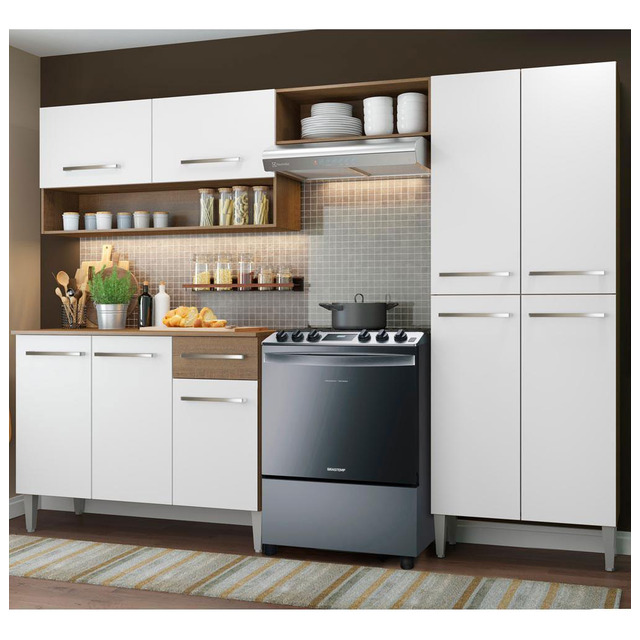 Cozinha Compacta Madesa Emilly Pop Armário Balcão Paneleiro Cor Branco Marrom Cozinha Compacta Madesa Emilly Pop Armário Balcão Paneleiro Cor Branco Marrom