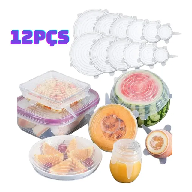 Tampa De Silicone Universal Ajustável Reutilizável Kit 12pç