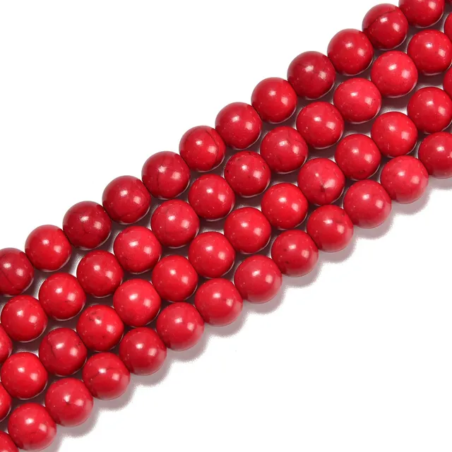 Design Cuenta Redonda Lisa Howlita Color Rojo Coral 0.315