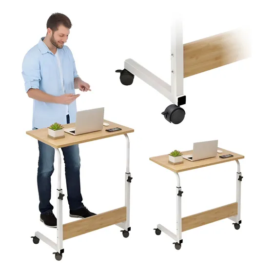 Mesa Plegable Lateral Portátil Uso Interior Altura Ajustable