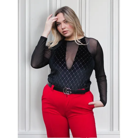 Musculosa Party Foil Spandex Mujer Talle L-xxl Escote V