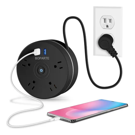 Regleta Cargador Multicontactos Con 4 Salidas Y 2 Usb Color Negro