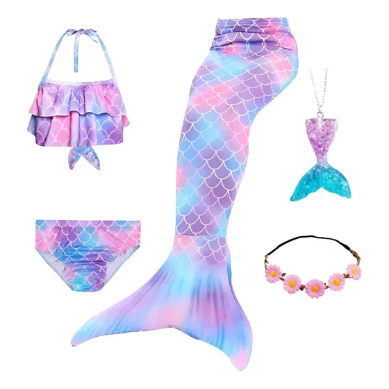 Traje De Baño Cola De Sirena 3 Piezas Accesorios Exclusivos