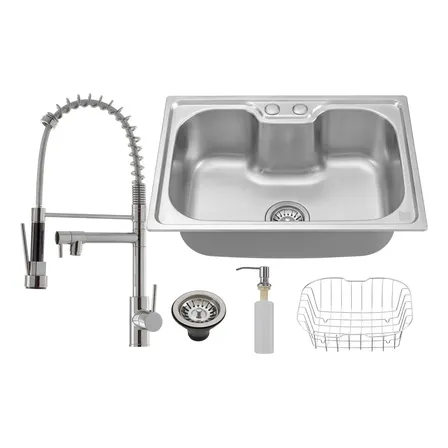 Kit Pia Simples De Aço Inox 50x40cm C/ Torneira Flexível Holtter Home Vitorne Prateado