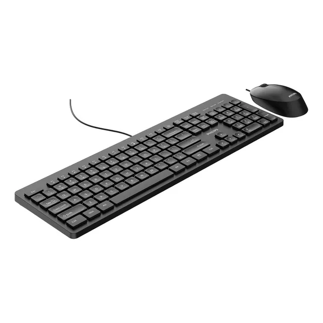 Philips Combo Teclado Y Mouse Con Cable, Combo Teclado Y Mouse Ergonomía Diseño Ligero Y Silencioso, Mouse Con Seguimiento Optico Para Windows, Linux, Macos - Negro