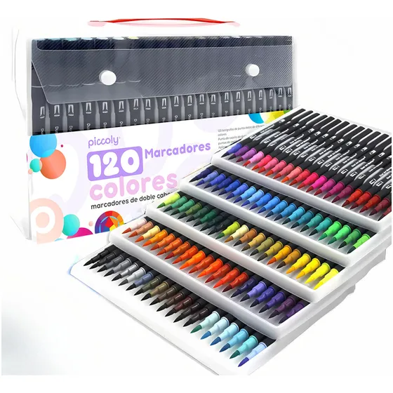 Marcadores Piccoly 120 Mix Doble Punta A Base De Agua