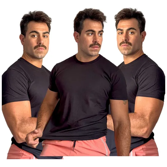 Pack X3 Remera Isu Algodón Lisa Cuello Redondo Negro Hombre