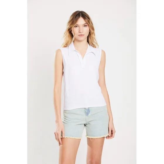 Musculosa Largo Básico Cuello Polo Blanco Koxis Mujer