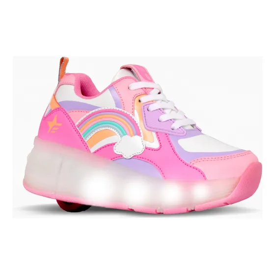 Zapatilla Rainbow Roller Rosa Con Luz Footy Kids Niñas