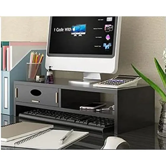 Soporte Elevador Para Monitor 2 Nivele Madera Ergonomico