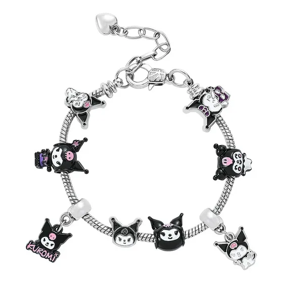 Pulsera Kuromi Con Gold Tone Charms Colgantes Esmaltado Color Plateado Diámetro 9 Cm Largo 18 Cm