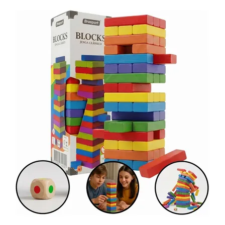 Jogo Caiu Perdeu Torre Madeira Equilíbrio Brinquedo 54 Pçs