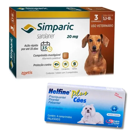 Kit Combo Simparic 20mg 5,1 A 10 Kg + Helfine Plus Cães 