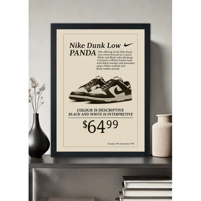 Quadro Decorativo Nike Dunk Low Panda Retro - Com Vidro