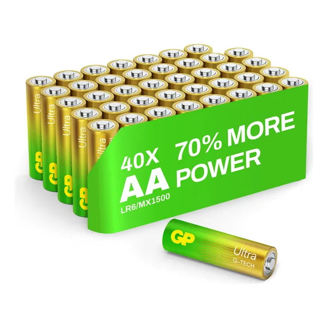 Pilas AA Gp Batteries - Paquete De 40 - Baterias Lr06 - Alto Rendimiento, Larga Duración, 10 Años De Vida Útil - Ideales Para Controladores, Juguetes, Mandos, Adornos De Navidad
