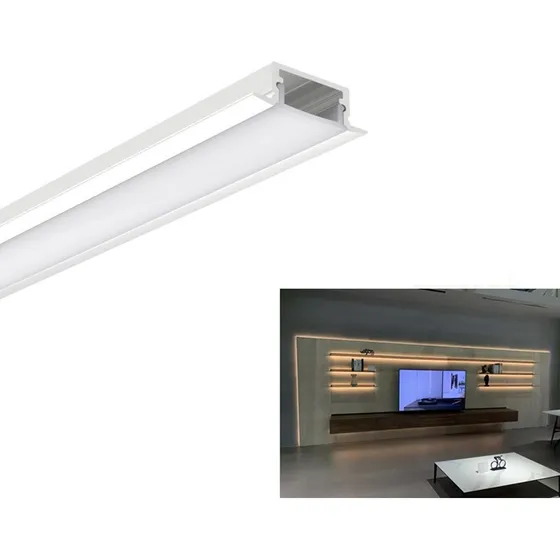 Kit 20 Canaletas Para Fita Led 2 Metros Embutir Branca Slim