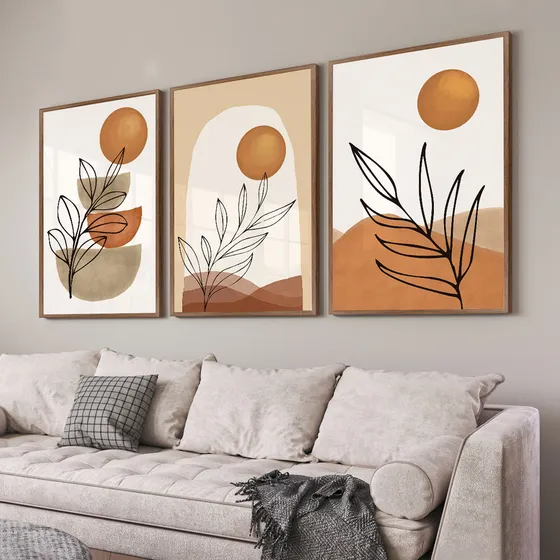Quadro Decorativo Sala Boho Abstrato Flores Neutro Tons