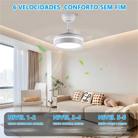 Ventilador De Teto 71cm Controle Remoto Bivolt Silencioso 30 Cm 60 Hz Branco 127/220v Transparente Policarbonato 3
