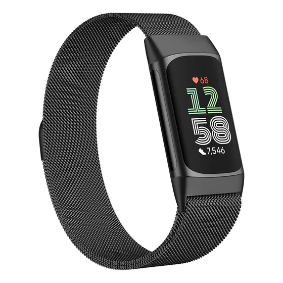 Pulsera De Malla Metálica Ajustable Para Fitbit 6 Y 5 Negro